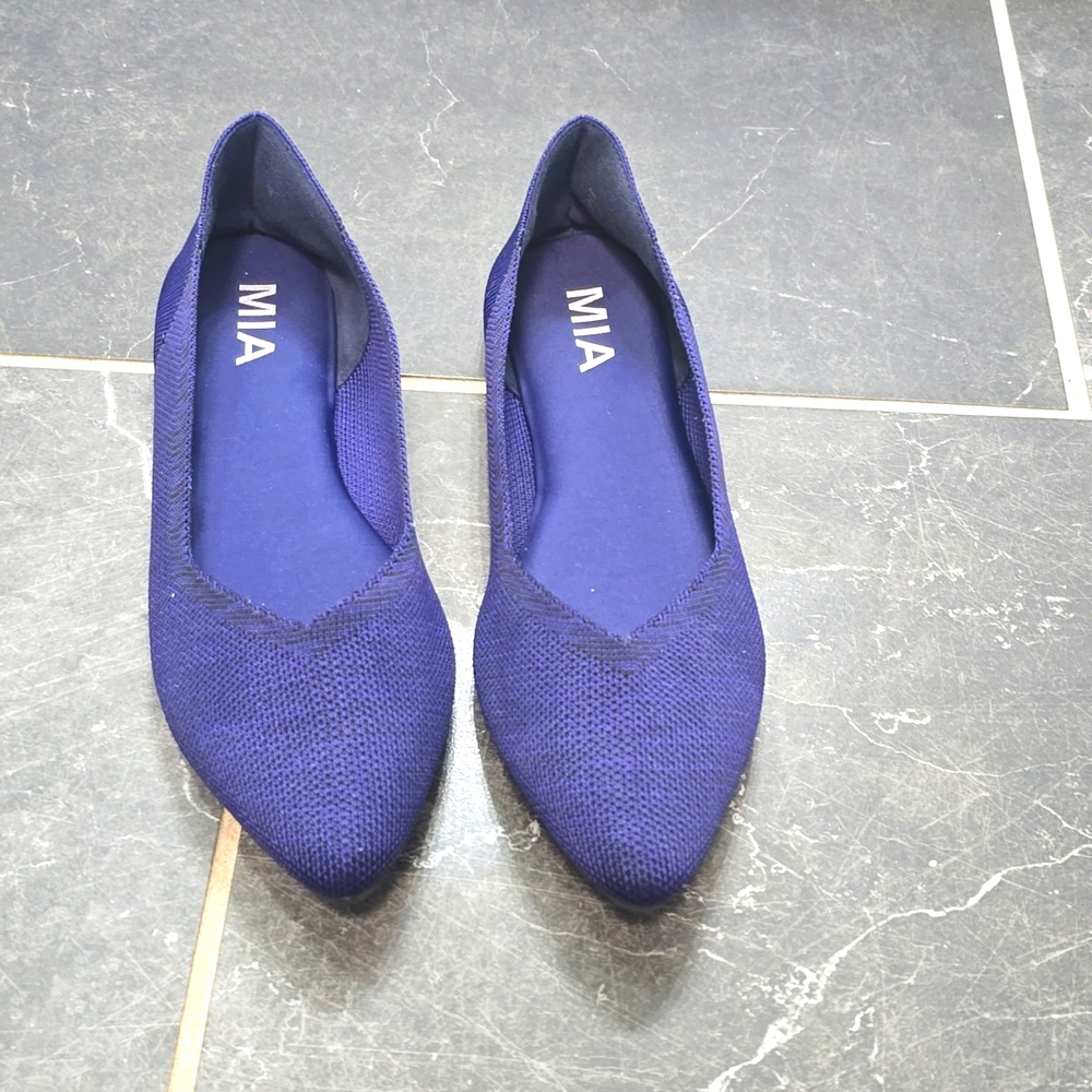 Mia Womens Navy Izzy Flannel Flyknit Flat Slip On Casual Size US 6 M EU 36.5
